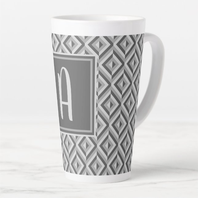 Tasse Latte Motif diamant à trois tons gris monogramme (Angle droit)