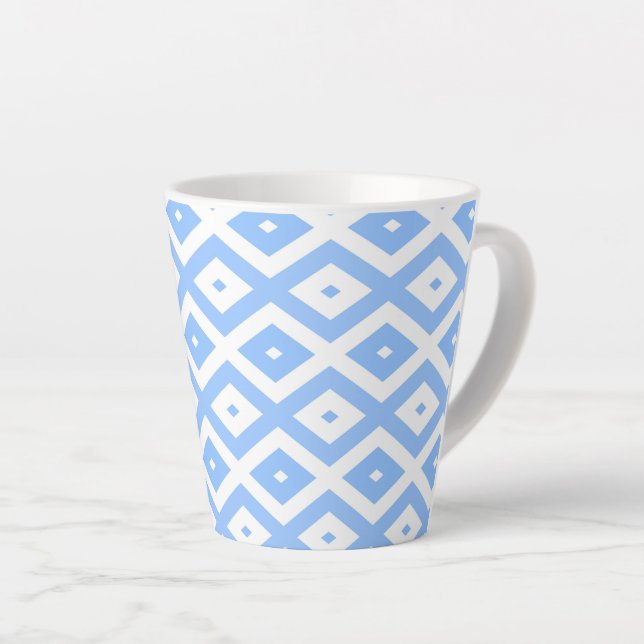 Tasse Latte Motif diamant bleu et blanc (Angle droit)