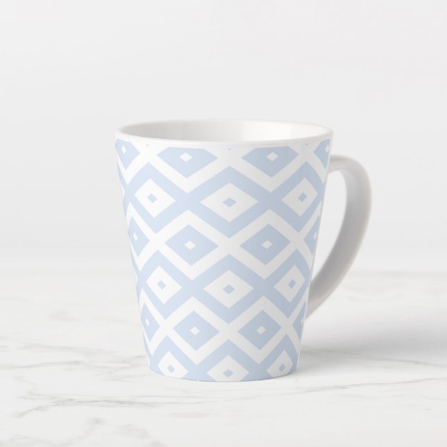 Tasse Latte Motif diamant bleu pâle et blanc (Angle droit)