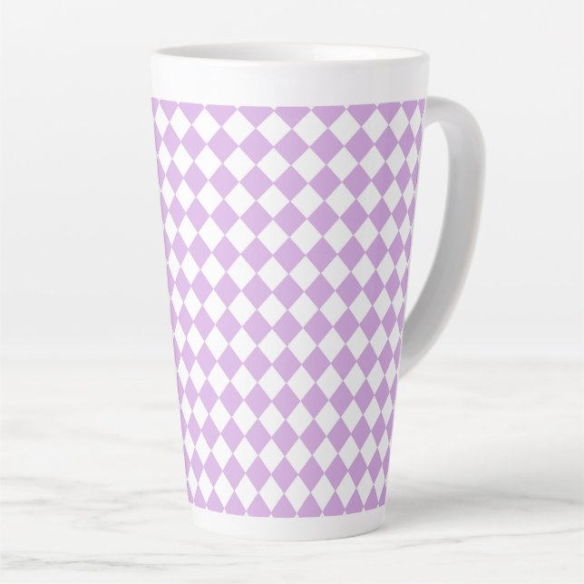 Tasse Latte Motif diamant de Checker blanc violet (Angle droit)