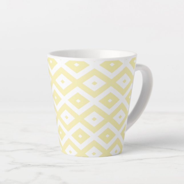 Tasse Latte Motif diamant jaune pâle et blanc (Angle droit)
