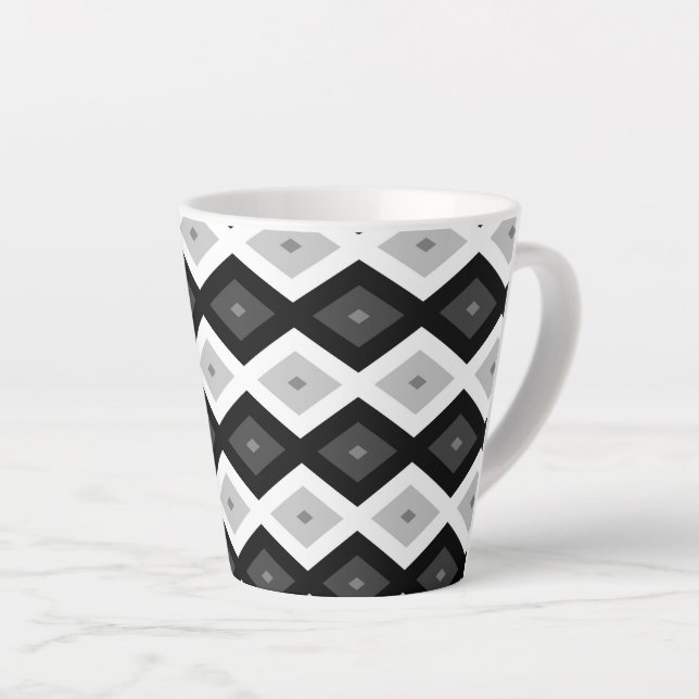 Tasse Latte Motif diamant noir, blanc et gris (Angle droit)