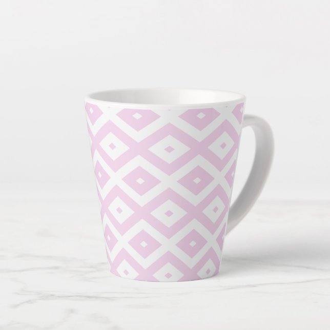 Tasse Latte Motif diamant rose pâle et blanc (Angle droit)