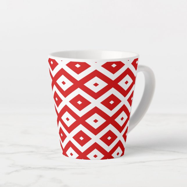Tasse Latte Motif diamant rouge et blanc (Angle droit)