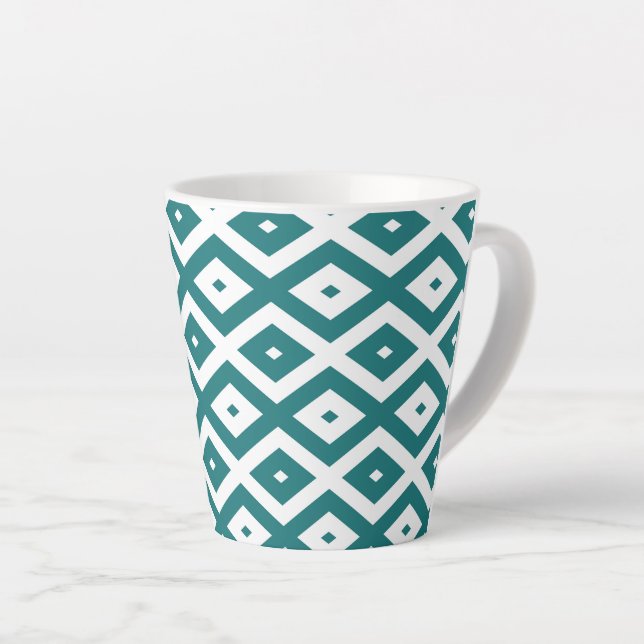 Tasse Latte motif diamant turquoise et blanc (Angle droit)
