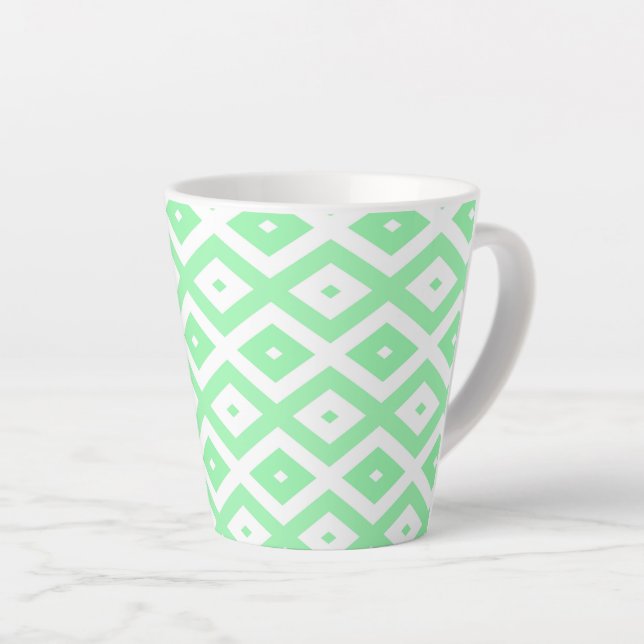 Tasse Latte Motif diamant vert et blanc (Angle droit)