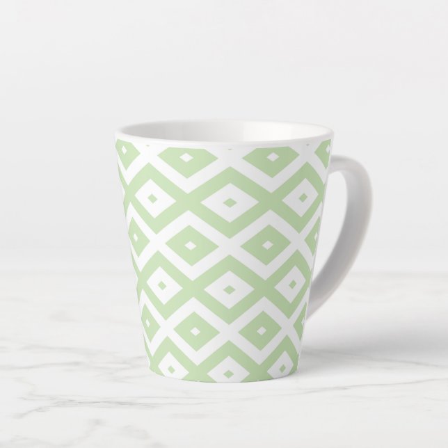 Tasse Latte Motif diamant vert pâle et blanc (Angle droit)