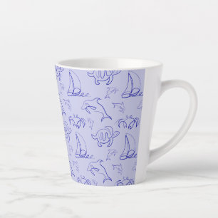 Tasse Latte Motif d'une ligne d'animal marin et voilier