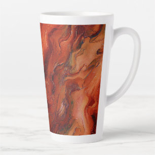 Tasse Latte Motif dynamique en marbre fluide en rouge et orang