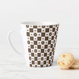 Tasse Latte Motif élégant à carreaux blanc et marron