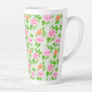 Tasse Latte Motif élégant de roses florales feuilles vertes-23