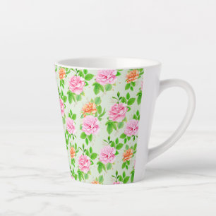 Tasse Latte Motif élégant de roses florales feuilles vertes-23