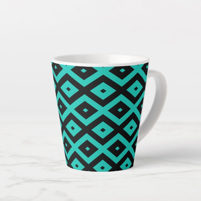 Tasse Latte Motif en diamant noir et turquoise (Angle droit)