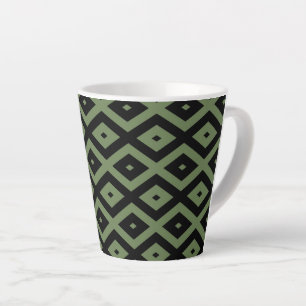 Tasse Latte Motif en diamant vert olive et noir