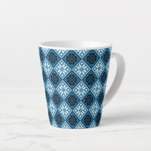 Tasse Latte Motif estonien bleu noir et blanc Mitten