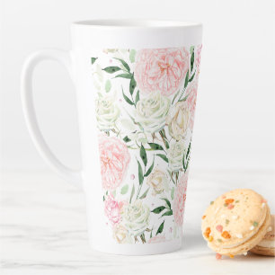 Tasse Latte Motif floral aquarelle rose tendre pivoine & eau d