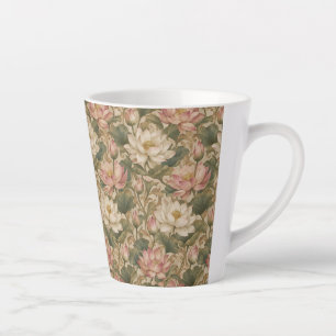 Tasse Latte Motif floral botanique de lotus aquatique vintage