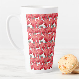 Tasse Latte Motif floral corail vibrant   Fleurs rouges audaci