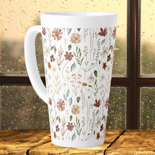 Tasse Latte Motif floral de fleurs sauvages vintage à l'aquare