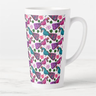 Tasse Latte Motif floral d'oiseau mignon   Oiseaux colorés
