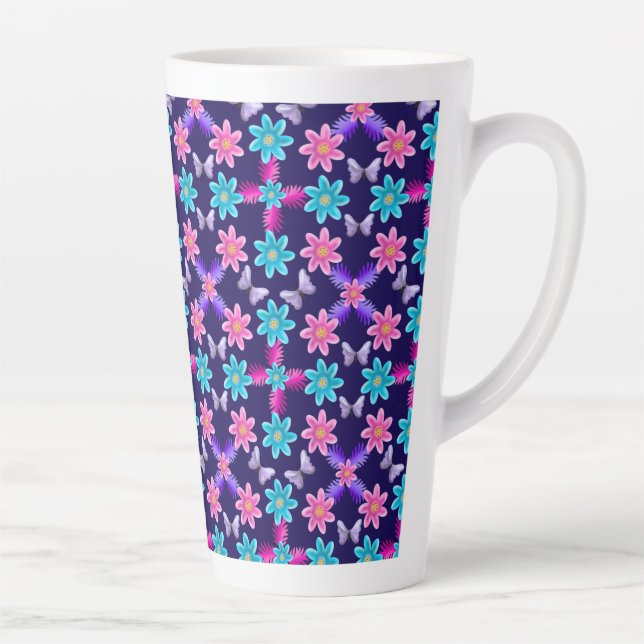 Tasse Latte Motif floral papillon pastel   (Droite)