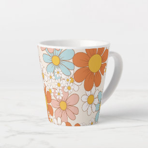 Tasse Latte Motif floral rétro groovy sans couture de margueri