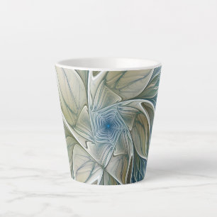 Tasse Latte Motif floral rêve abstrait bleu kaki fractal