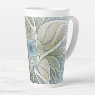 Tasse Latte Motif floral rêve abstrait bleu kaki fractal