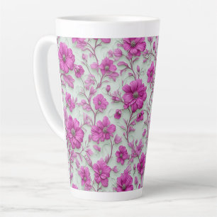 Tasse Latte Motif floral rose vibrant avec fleurs magenta