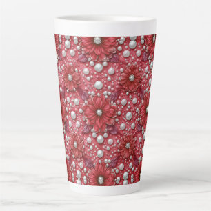 Tasse Latte Motif floral rouge avec accents de perles