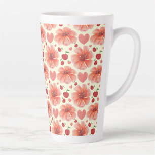 Tasse Latte Motif floral rouge sans couture Fleur rétro mignon