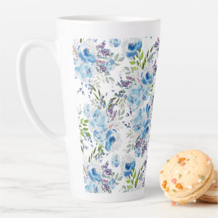 Tasse Latte Motif floral sans couture à l'aquarelle bleue