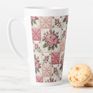 Tasse Latte Motif floral sans couture, motif de roses sans cou