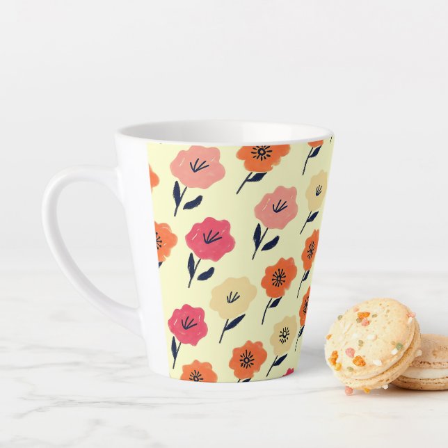 Tasse Latte Motif floral vibrant (En situation)