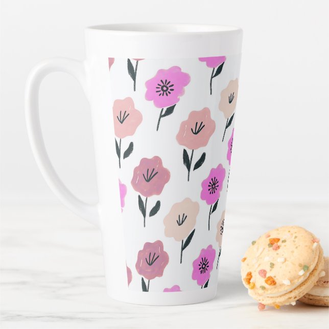 Tasse Latte Motif floral vibrant (En situation)