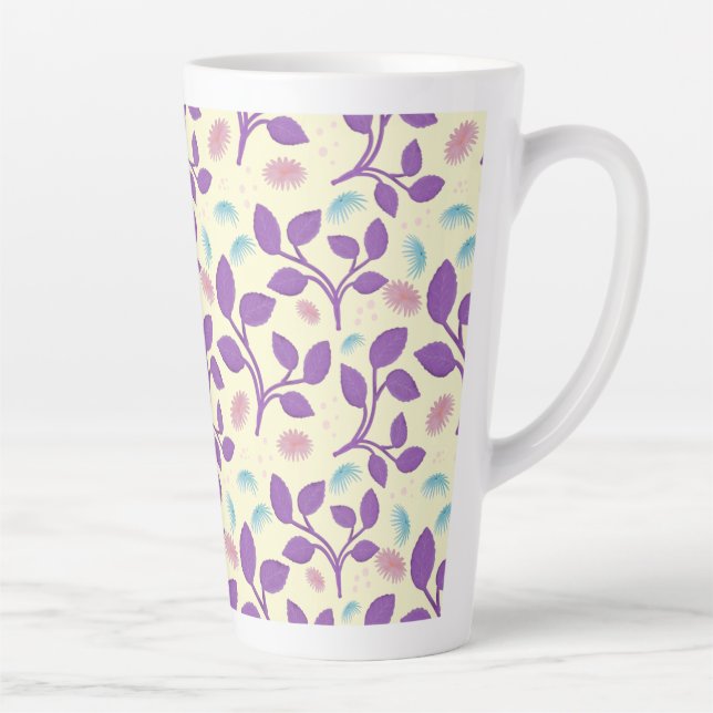 Tasse Latte Motif floral violet foncé | Esthétique sans coutur (Droite)