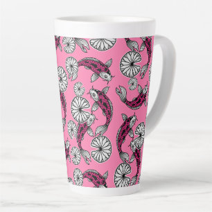 Tasse Latte Motif folklorique de carpe rose indigo japonais