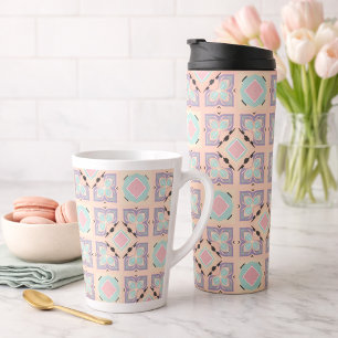 Tasse Latte Motif géométrique en carreaux pastel Rose Menthe
