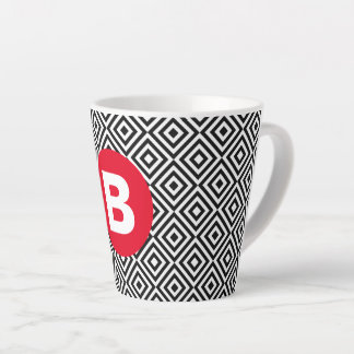 Tasse Latte Motif géométrique noir et blanc Monogramme rouge
