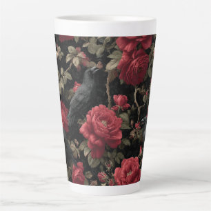 Tasse Latte Motif gothique avec roses rouges et corbeaux
