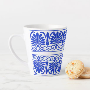 Tasse Latte Motif grec méditerranéen bleu