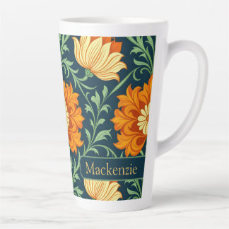 Tasse Latte Motif inspiré de William Morris Fleur Orange