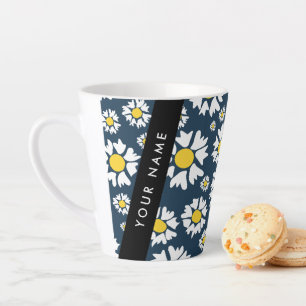 Tasse Latte Motif marguerite, marguerites blanches, votre nom