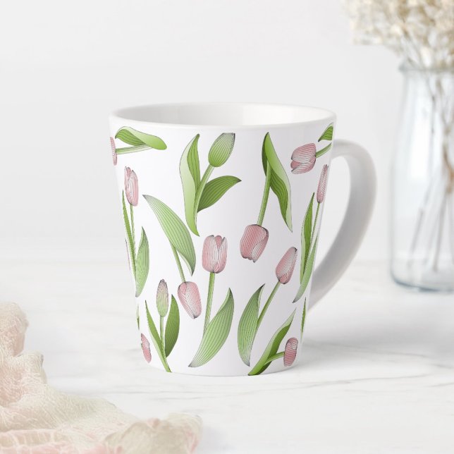 Tasse Latte Motif moderne de Tulipe rose (Créateur téléchargé)
