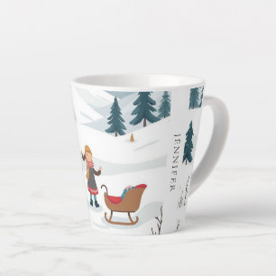 Tasse Latte Motif neige de Noël mignon monogrammed