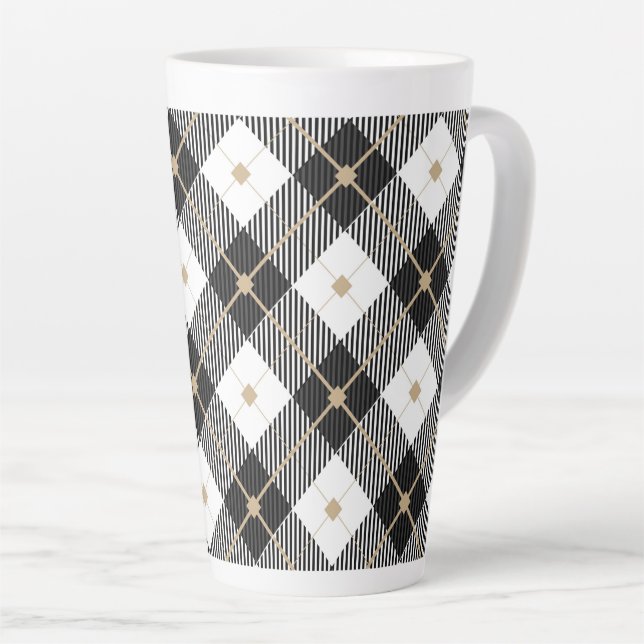 Tasse Latte Motif noir noir blanc plaqué (Angle droit)
