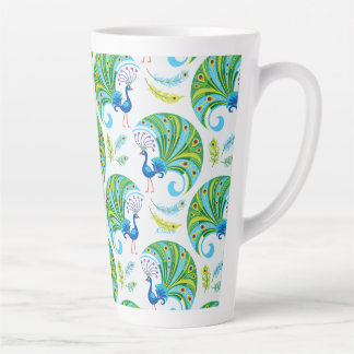 Tasse Latte Motif Paon et Plumes