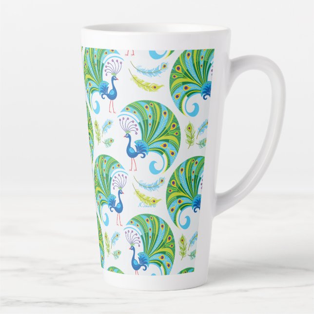 Tasse Latte Motif Paon et Plumes (Droite)