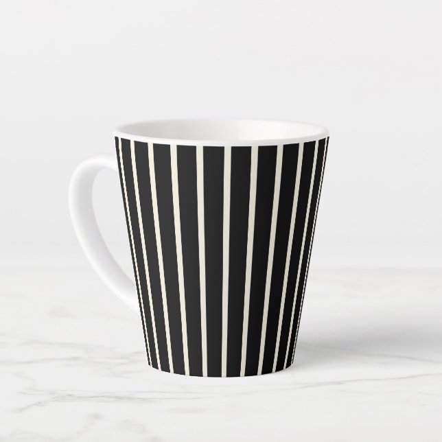 Tasse Latte Motif rayures verticales noires et blanches classi (Angle gauche)