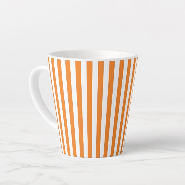 Tasse Latte Motif rayures verticales orange et blanc classique (Angle gauche)